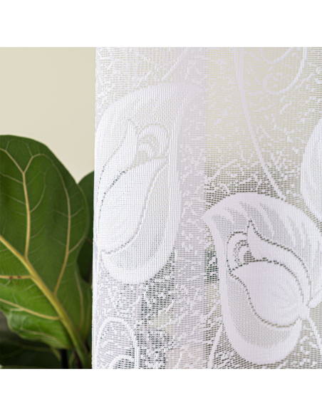 NORA - Firanka gotowa żakardowa z podcięciem na dole - 400x100 cm - kolor biały