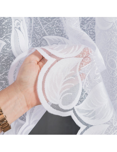 NORA - Firanka gotowa żakardowa z podcięciem na dole - 400x100 cm - kolor biały