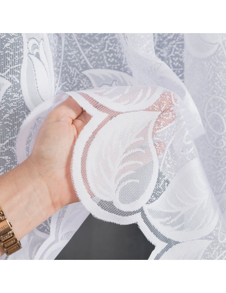 NORA - Firanka gotowa żakardowa z podcięciem na dole - 400x100 cm - kolor biały