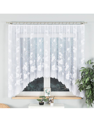 BOŻENA · firanka gotowa z podcięciem · biała · kwiaty · 300x160