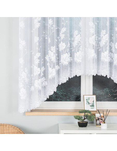 BOŻENA · firanka gotowa z podcięciem · biała · kwiaty · 300x160