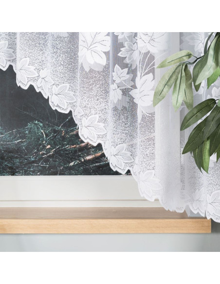 BOŻENA · firanka gotowa z podcięciem · biała · kwiaty · 300x160