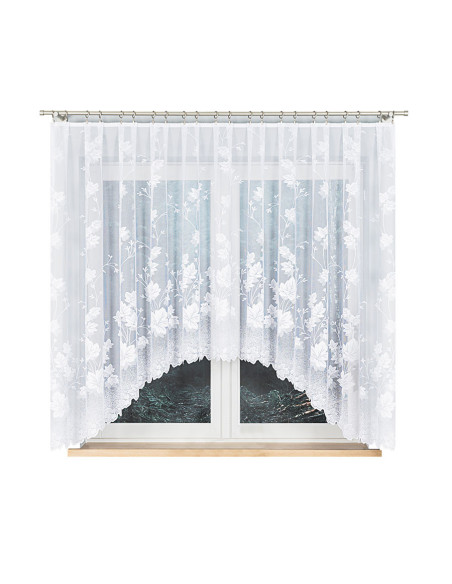 BOŻENA · firanka gotowa z podcięciem · biała · kwiaty · 300x160