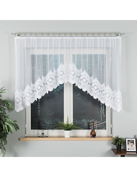LUCYNA - Firanka gotowa żakardowa z podcięciem na dole - 250x120 cm - kolor biały