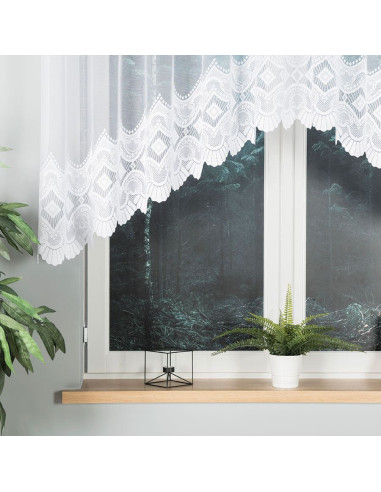 LUCYNA - Firanka gotowa żakardowa z podcięciem na dole - 250x120 cm - kolor biały