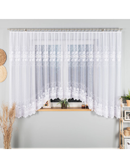 JOWITA · firanka gotowa z podcięciem · biała · pasy poziome · 520x180 cm