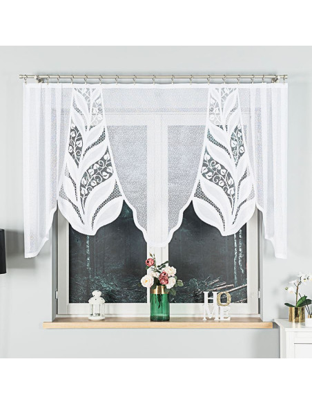 MELANIA - Firanka gotowa żakardowa z podcięciem na dole - 250x120 cm - kolor biały