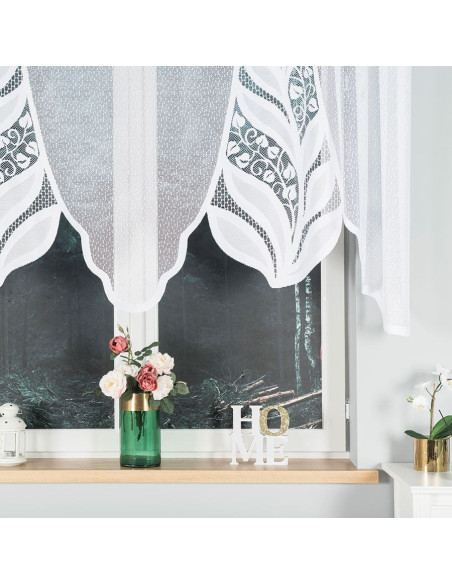 MELANIA - Firanka gotowa żakardowa z podcięciem na dole - 250x120 cm - kolor biały