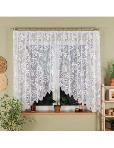 BARBARA · firanka gotowa żakardowa · biała · kwiaty · 300x180