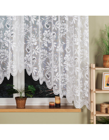 BARBARA · firanka gotowa żakardowa · biała · kwiaty · 300x180