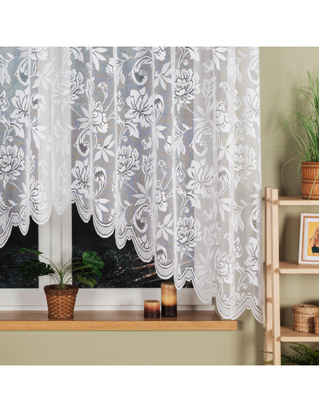 BARBARA · firanka gotowa żakardowa · biała · kwiaty · 300x180