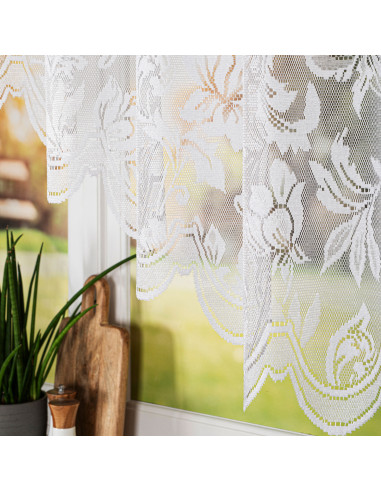 BARBARA · firanka gotowa żakardowa · biała · kwiaty · 300x180