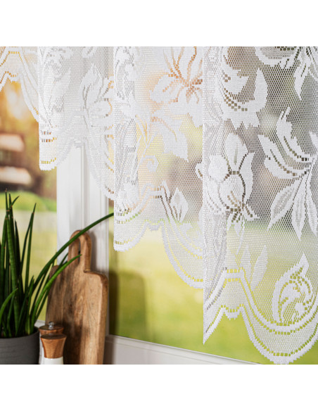 BARBARA · firanka gotowa żakardowa · biała · kwiaty · 300x180