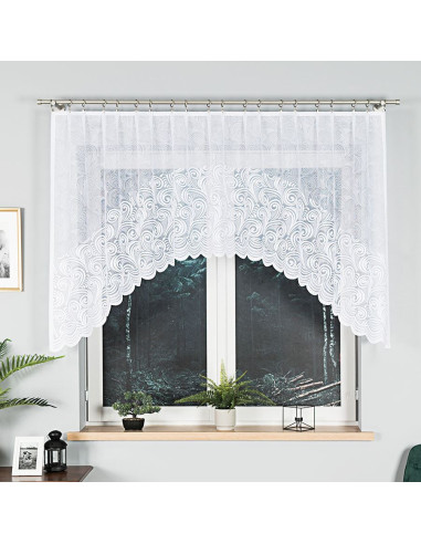 KINGA - Firanka gotowa żakardowa z podcięciem na dole - 250x120 cm - kolor biały