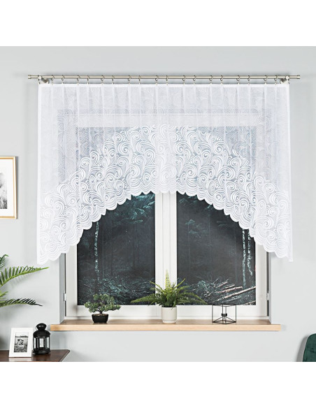 KINGA - Firanka gotowa żakardowa z podcięciem na dole - 250x120 cm - kolor biały