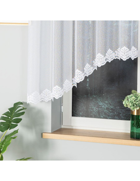 ŻAKLINA · firanka gotowa żakardowa · biała · wzór dołem z podcięciem · 300x140