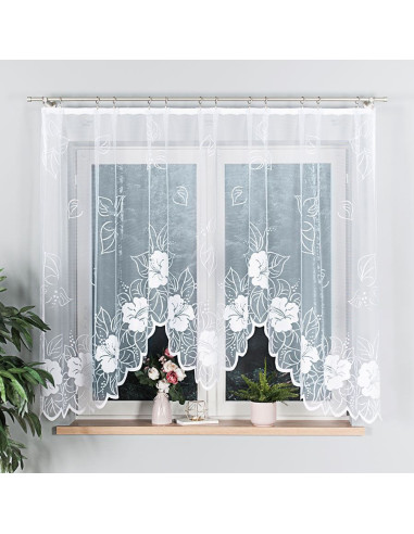 GRACJANA · firanka gotowa · biała · kwiaty i liście · 300x160