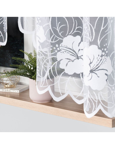 GRACJANA · firanka gotowa · biała · kwiaty i liście · 300x160