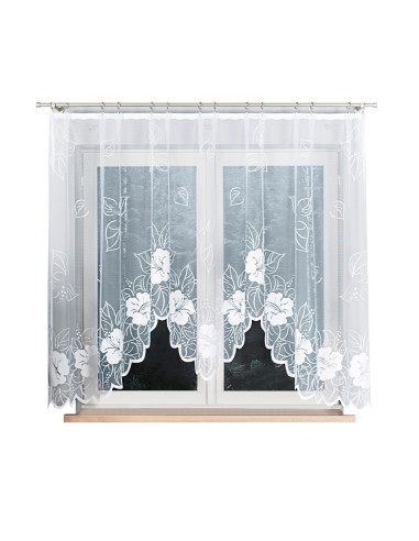 GRACJANA · firanka gotowa · biała · kwiaty i liście · 300x160