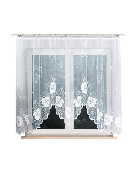 GRACJANA · firanka gotowa · biała · kwiaty i liście · 300x160