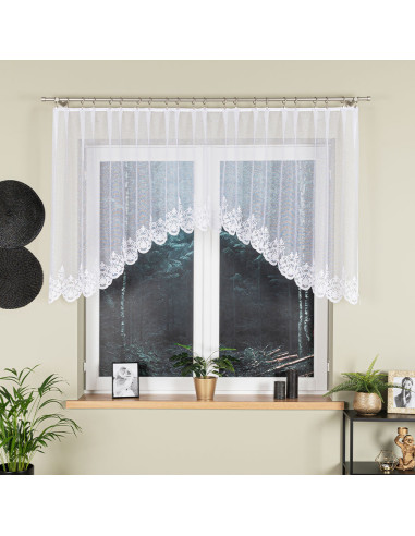 ŻANETA · firanka gotowa z podcięciem · biała · wzór dołem · 300x105 cm