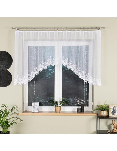 ŻANETA · firanka gotowa z podcięciem · biała · wzór dołem · 300x105 cm