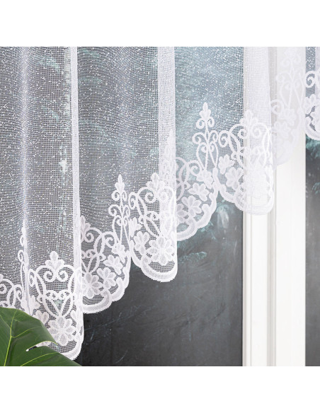 ŻANETA · firanka gotowa z podcięciem · biała · wzór dołem · 300x105 cm