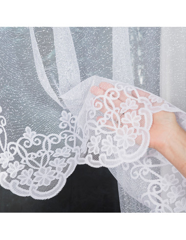 ŻANETA · firanka gotowa z podcięciem · biała · wzór dołem · 300x105 cm
