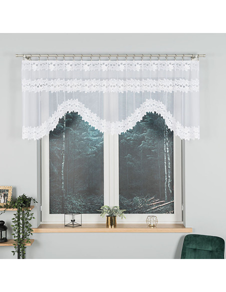 BASTIA - Firanka gotowa żakardowa z podcięciem na dole - 230x80 cm - kolor biały
