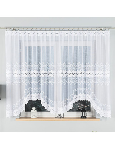 BASTIA · firanka gotowa · biała · klasyczny wzór roślinny · 400x160