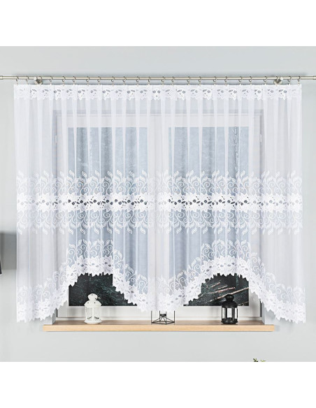 BASTIA · firanka gotowa · biała · klasyczny wzór roślinny · 400x160