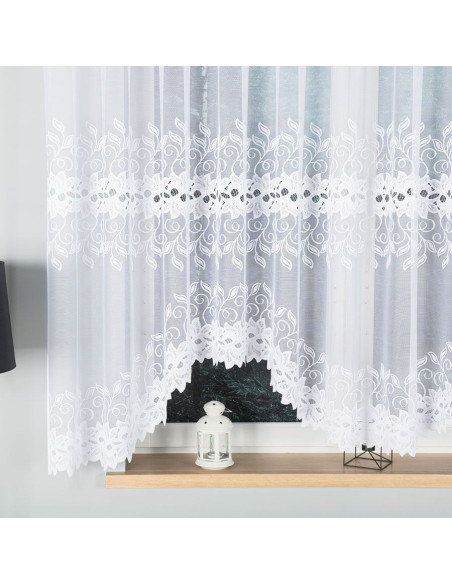 BASTIA · firanka gotowa · biała · klasyczny wzór roślinny · 400x160