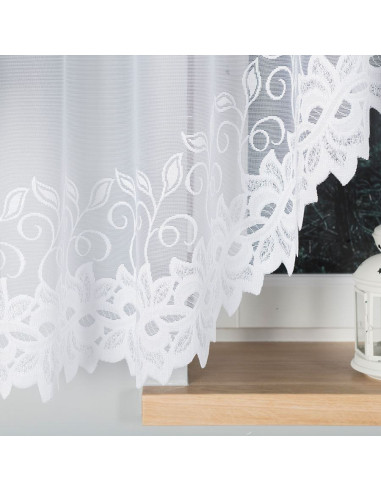 BASTIA · firanka gotowa · biała · klasyczny wzór roślinny · 400x160