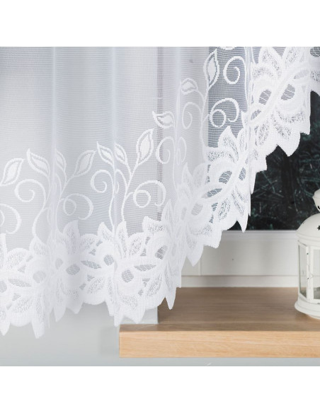 BASTIA · firanka gotowa · biała · klasyczny wzór roślinny · 400x160