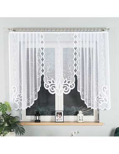 EWELINA · firanka gotowa żakardowa · biała · klasyczny wzór · 300x140
