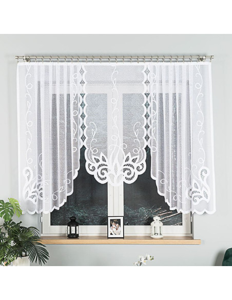 EWELINA · firanka gotowa żakardowa · biała · klasyczny wzór · 300x140