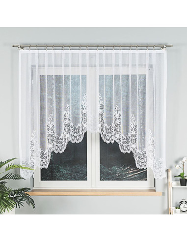 BERENIKA - Firanka gotowa żakardowa z podcięciem na dole - 330x140 cm - kolor biały