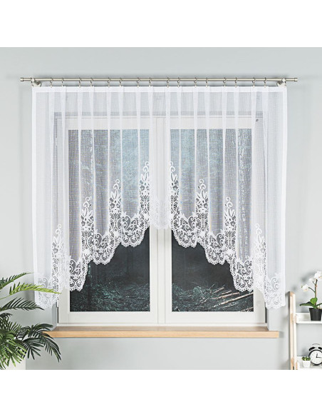BERENIKA - Firanka gotowa żakardowa z podcięciem na dole - 330x140 cm - kolor biały