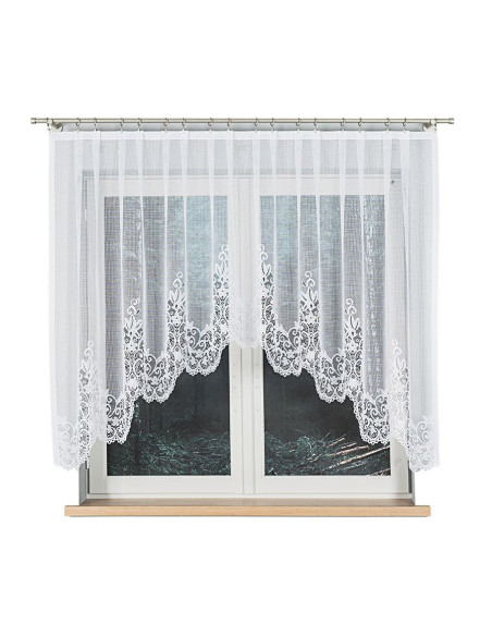 BERENIKA - Firanka gotowa żakardowa z podcięciem na dole - 330x140 cm - kolor biały