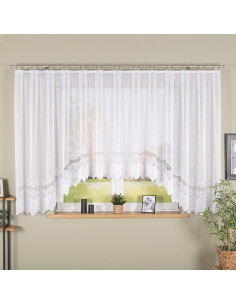 MODESTA - Firanka gotowa żakardowa z podcięciem na dole - 400x160 cm - kolor biały