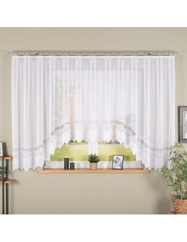 MODESTA - Firanka gotowa żakardowa z podcięciem na dole - 400x160 cm - kolor biały