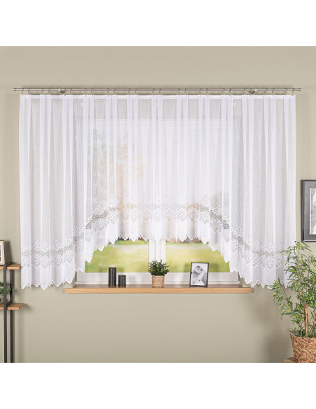 MODESTA - Firanka gotowa żakardowa z podcięciem na dole - 400x160 cm - kolor biały