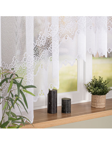 MODESTA - Firanka gotowa żakardowa z podcięciem na dole - 400x160 cm - kolor biały