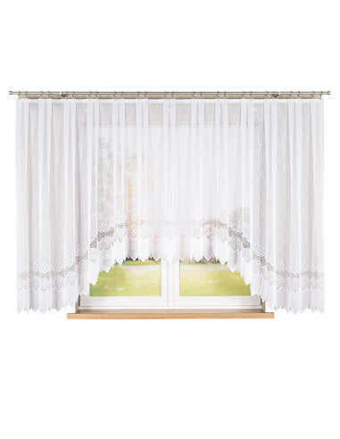 MODESTA - Firanka gotowa żakardowa z podcięciem na dole - 400x160 cm - kolor biały