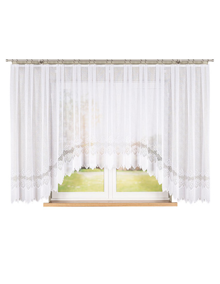 MODESTA - Firanka gotowa żakardowa z podcięciem na dole - 400x160 cm - kolor biały