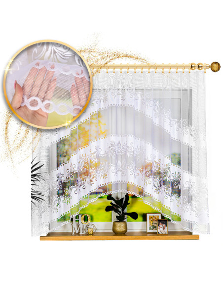 SŁAWOMIRA · firanka gotowa · biała · klasyczny wzór z podcięciem · 300x160