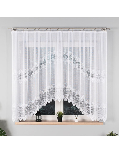 VIOLETTA · firanka gotowa z podcięciem · biała · klasyczny wzór · 300x160