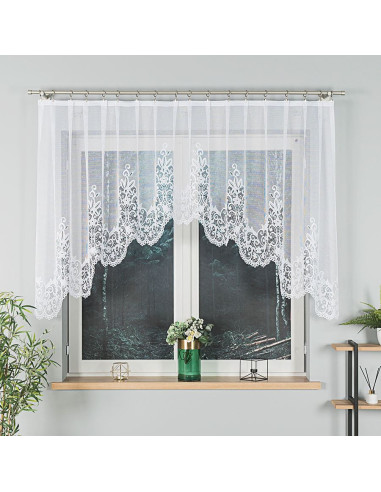 BERENIKA - Firanka gotowa żakardowa z podcięciem na dole - 300x120 cm - kolor biały