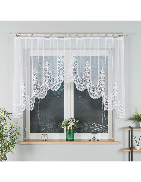 BERENIKA - Firanka gotowa żakardowa z podcięciem na dole - 300x120 cm - kolor biały