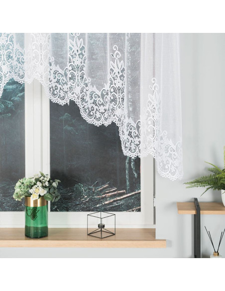 BERENIKA - Firanka gotowa żakardowa z podcięciem na dole - 300x120 cm - kolor biały